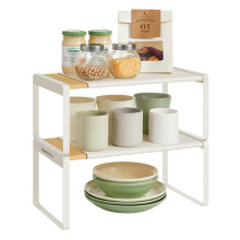 SONGMICS HOME Spice Racks, Set of 2, Extendable Kitchen Organiser Shelves, Cupboard Organiser, Countertop, Small, Stackable, Tabletop Storage, Shoe