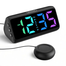 Netzu Loud Alarm Clock for Heavy Sleepers, Vibrating Alarm Clock with Bed Shaker, RGB Led Display, Dual Alarm, 5 Dimmers, 4 Volumes, Bedside Clocks