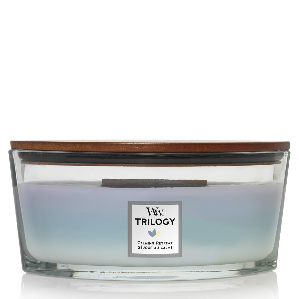 Woodwick Ellipse Trilogy Scented Candle | Calming Retreat | With Crackling Wick | Burn Time: Up To 50 Hours