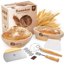 Banneton Bread Proofing Basket Set of 2 with Sourdough Baking Supplies - A Complete Bread Making Kit 22.9 cm and 25.4 cm Proving Baskets, Danish
