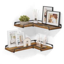 VASAGLE Floating Shelves, Set of 2, L-Shaped Corner Shelves for Wall, Corner Wall Shelf, Industrial Style, for Living Room, Bedroom, Kitchen, Rustic