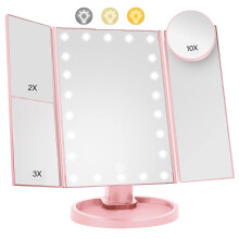 Lighted Makeup Mirror with 22 LED Lights, Dual Power Supply 1x/2x/3x/10x Magnifying Touch Screen Dimmable Mirror, 180 Degree Adjustable Angle, Travel