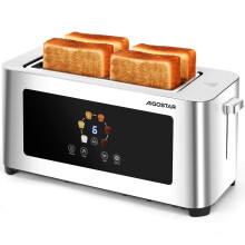 Aigostar 4-Slice Long Slot Toaster Stainless Steel, Extra-Wide Slots, Digital Touch Control, 6 Browning Levels, Defrost Cancel Reheat Functions, 1400W