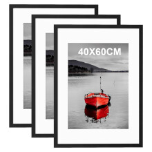 Hiyzaun 40x60cm Picture Frame, Pack of 3 Black 60x40 Photo Frame with Mount, 4 Hooks for Mounting