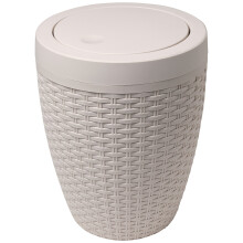 Addis 515799 Faux Rattan Round Bathroom Bin with Swing lid, Calico Linen, L 22.5 cm, W 22.5 cm, H 29 cm