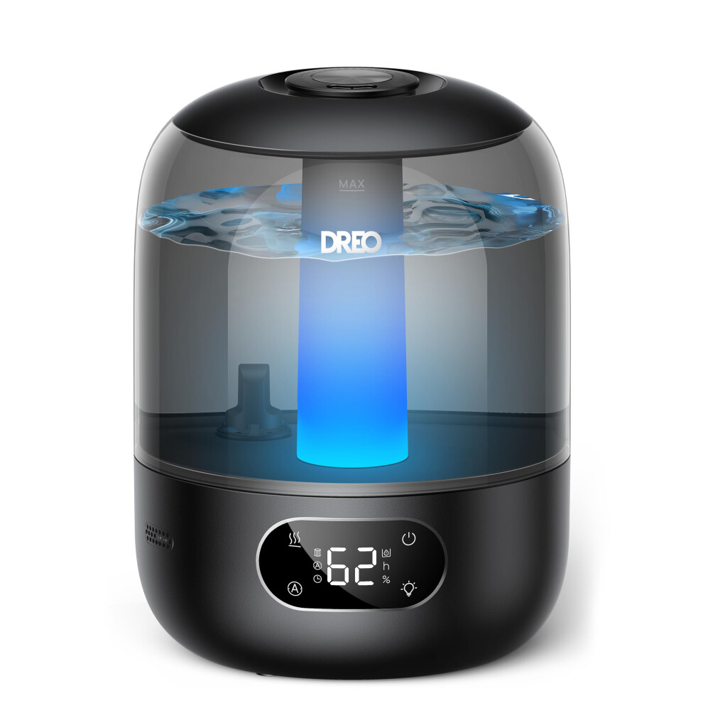 Dreo Humidifier For Bedroom With Sensor, 26Db Quiet Cool Mist Ultrasonic Humidifiers For Home, 360? Nozzle, 30H Runtime, Ambient Indicator, Light