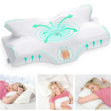 Elviros Cervical Memory Foam Pillow for Neck Pain Orthopedic Neck Pillow for Shoulder Pain Ergonomic Head Neck Support Pillow for Side/Back/Stomach