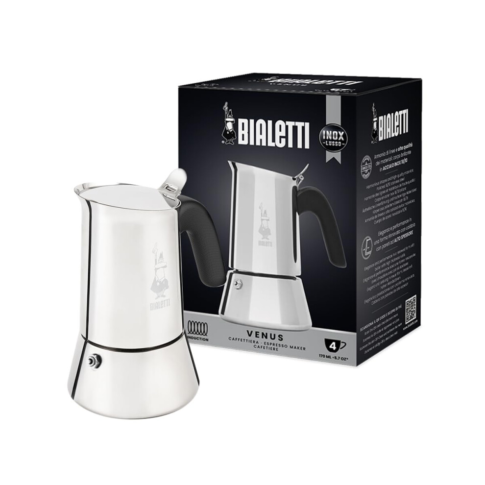 Bialetti New Venus Caffettiera In Acciaio Inox, Adatta All'induzione, Argento, 4 Tazze, Silver
