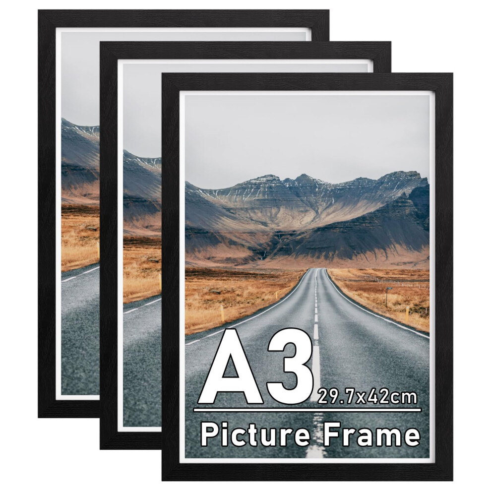 Zueyunstoo A3 Picture Frame, Pack Of 3 A3 Poster Frame, (29.7X42cm) A3 Photo Frames With Safe Perspex Front, Wall Mounting Black 5051221916637