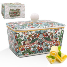 The Leonardo Collection William Morris Strawberry Thief Butter Dishes for Kitchen & Home | Dishwasher Safe Butter Dish with Lid for Keep Butter Fresh