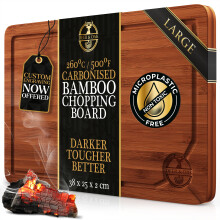 Deer & Oak Large Carbonised Cutting Board 38 x 25 x 2cm, Pre-Oiled Wooden Bamboo Chopping Board for Carving Meat, Fish, Vegetables, Fruits, Cheese,