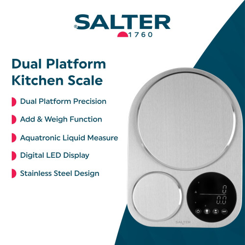 Salter Salter Dual Platform Scale ? Electronic Baking Scale, Stainless Steel, Large 5kg Platform, Small 500g Precision Platform, Tare Function, Liquid 1