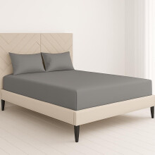 ChComfort Deep Double Size Fitted Sheet with 2 Matching Pillowcases - Grey Microfiber, All-Around Elastic 40cm depth, Wrinkle-Free, Fade Resistant -