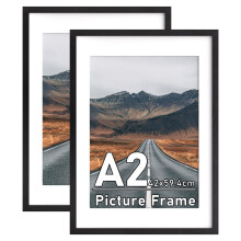 Zueyunstoo 2 Pack A2 Picture Frames with A3 Mount, Black A2 Poster Frame, 42x59.4cm Photo Frames with Safe Perspex Front, Wall Mounting