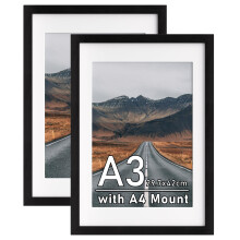 Zueyunstoo A3 Picture Frame with Mount, 2 Pack Black Poster Frame, Elegent 29.7x42cm Photo Frames for, Wall Mounting Horizontally or Vertically