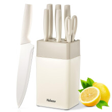 Knife Set, 7 Piece Kitchen Knives Set for Chef, Sharp Knife Set with Universal Plastic Knife Block, Anti-Rust Kitchen Knife Block Set with Built-in