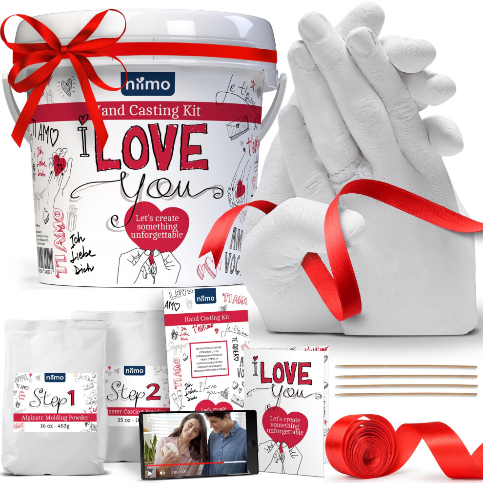 Niimo Niimo? 'I Love You' Couples Hand Casting Kit - Fun & Skin-Safe Hand Moulding Kit Couple, Personalised Gifts For Her & Him, With Gift Card & Video