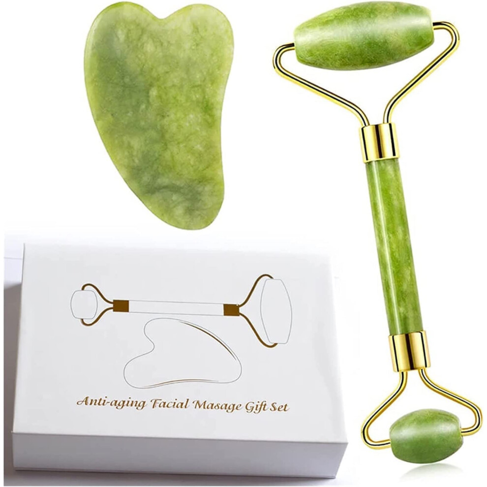 Pink Jade Roller And Gua Sha Set For Face Massage, Cooling Stone, Antiwrinkle Skincare Gift