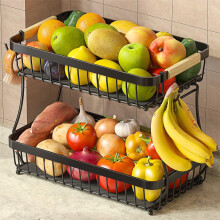 Fournine 2 Tier Fruit Bowl Basket with 2 Banana Hanger, 2026 Pro Detachable Kitchen Countertop Organizer for Fruits, Vegetables, Snacks, Metal