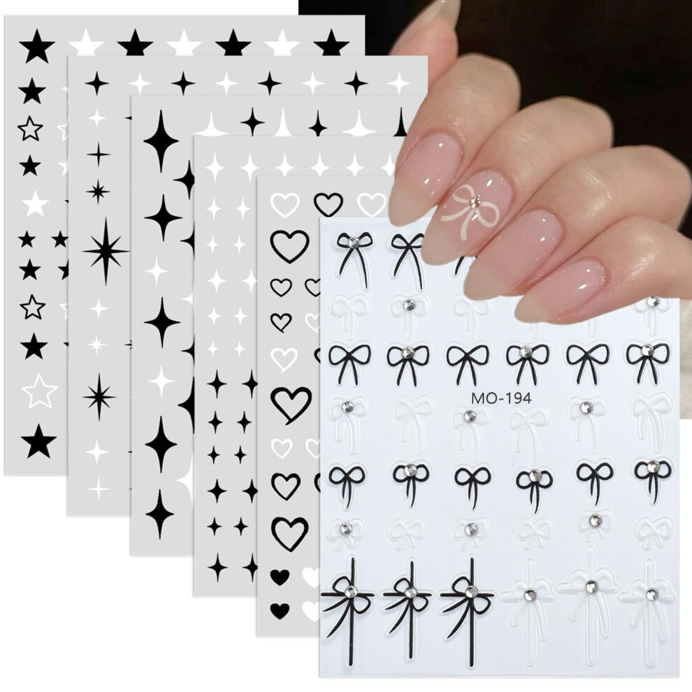 Nail Art Stickers with Rhinestones, 3D Star Heart Bow Glitter Decals for Women Acrylic Manicure