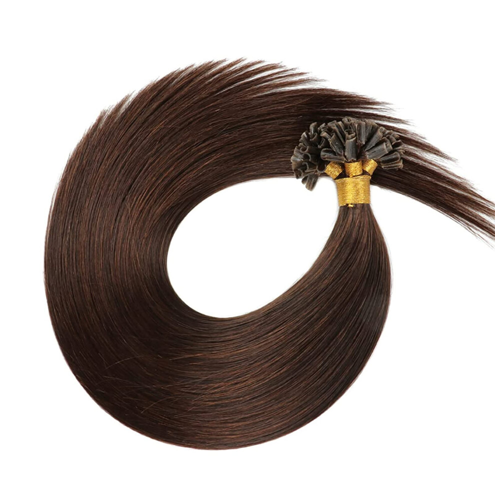 Unisex Brown 16 Inch Dark U Tip Human Hair Extensions, Pre Bonded Keratin Fusion, Invisible Remy Hair