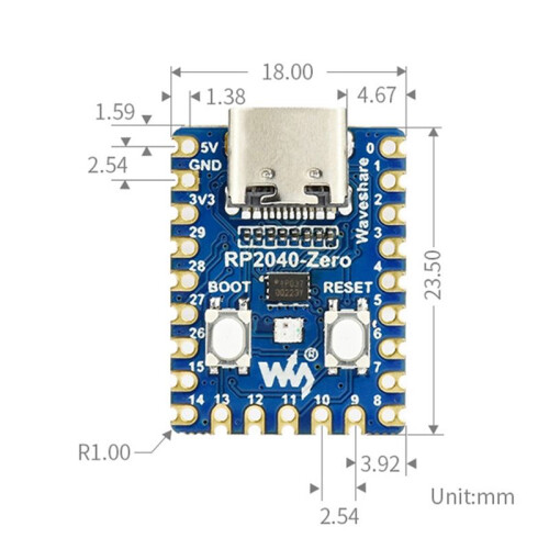 Waveshare RP2040-Zero Microcontroller Development Board Dual Core Processor for Raspberry Pi Zero, No Welded 2