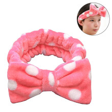 Bandă de păr la modă, dulce și drăguță cu fundă, accesoriu de machiaj pufos cu design cu buline pentru spălarea feței, cosmetice și spa,