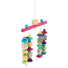 Adjustable Length Bird Parrot Toy Vibrant Wooden Shapes Durable Bite Resistant Materials Safe To Chew Edible Pigments Cotton Rope Knots Multi Layer
