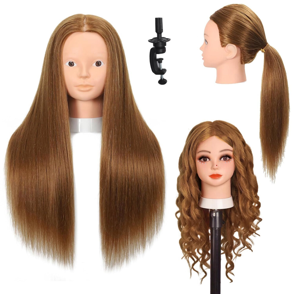 Unisex Brown Mannequin Head With Human Hair 26Inch Cosmetology Training For Styling Braiding And Makeup