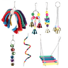 Bird Rope Perch, Bird Climbing Toys with Natural Wood & Colorful Rope, Chew-Resistant Parrot Toy for Beak Exercise and Mental Wellness, Non-Toxic