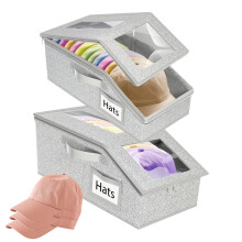 Hat Storage Organizer with Clear Window, Stackable Large Box for Closet, Bedroom, Dorm, Office