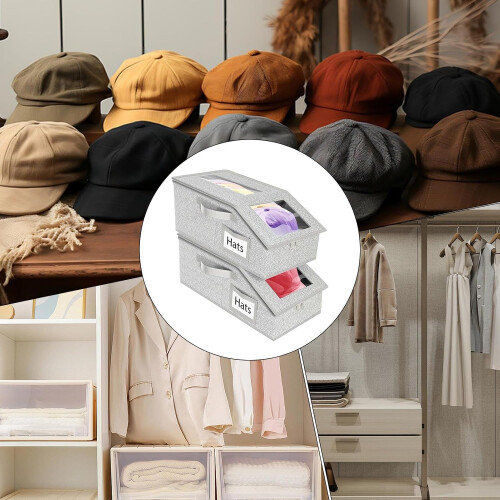 Hat Storage Organizer with Clear Window, Stackable Large Box for Closet, Bedroom, Dorm, Office 2