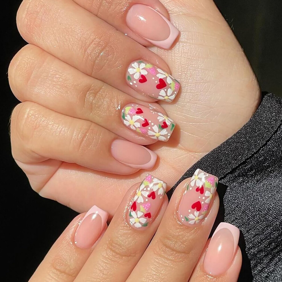 24pcs Pink French Tip Press On Nails Set  Short Square Acrylic, Reusable Salon Style Manicure