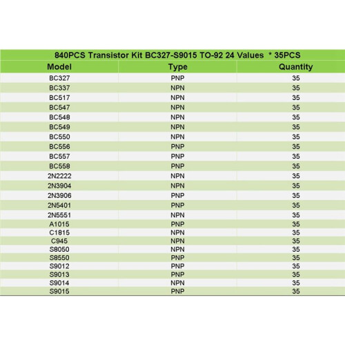 840 PeçAs TO-92 Diode Transistor Set 24 Specifications Kit Transistor 2
