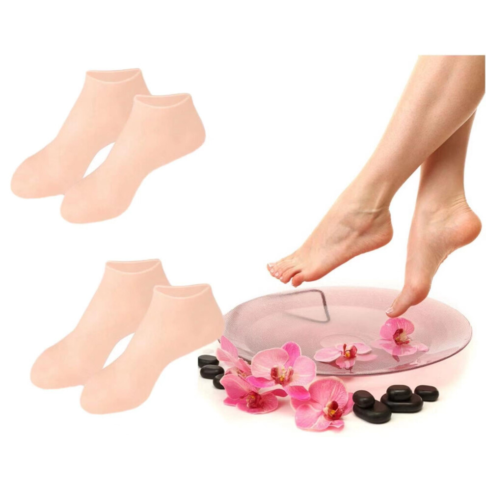 Beige 2 Pairs Silicone Moisturizing Socks For Cracked Heel And Deep Hydration,