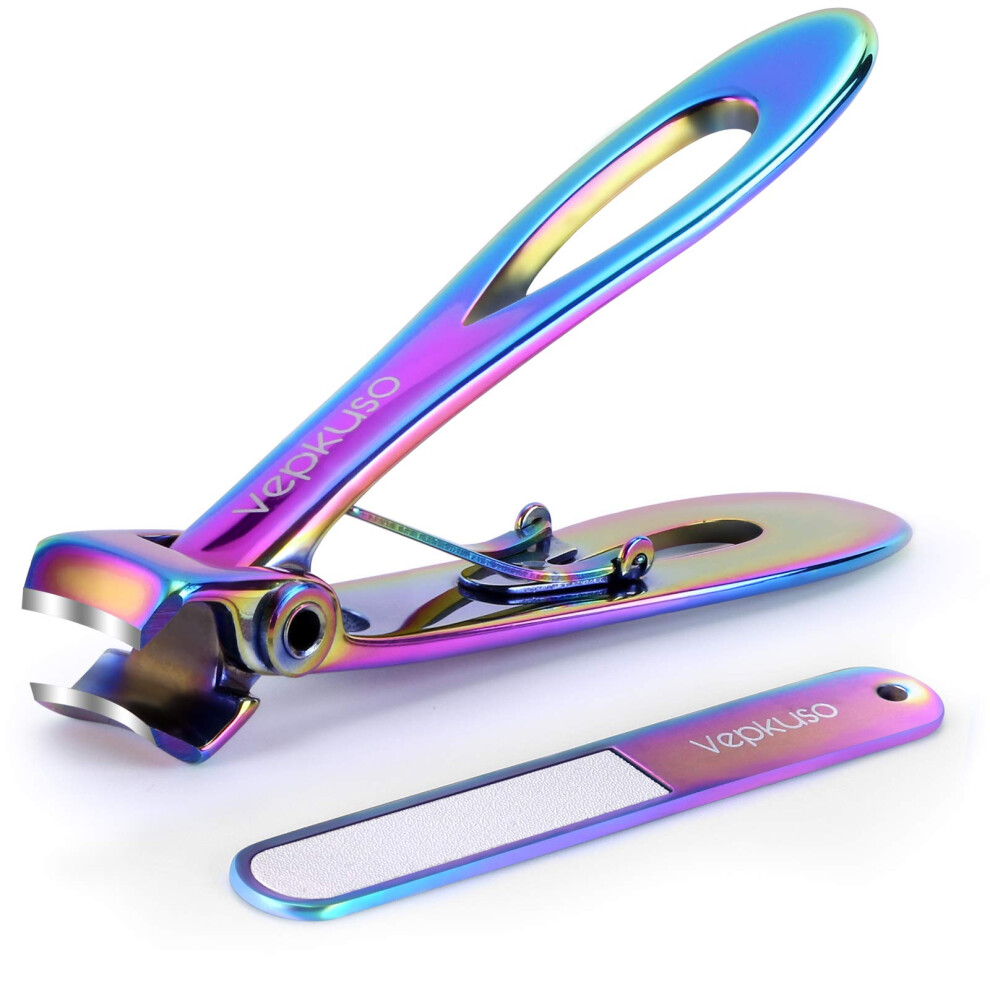 Toenail Clippers for Thick Nails and Seniors, Wide Jaw, Long Lever, NonâSlip Grip, Rainbow Steel