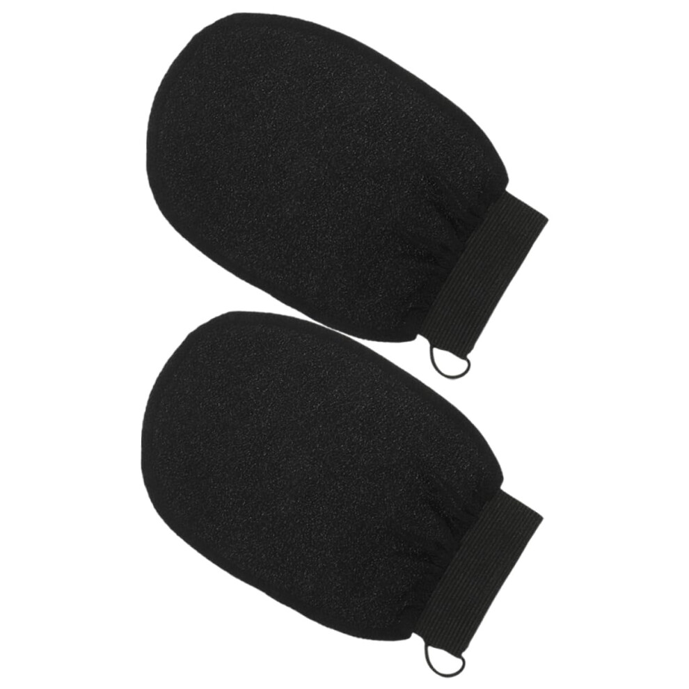 Black Exfoliating Bath Gloves For Women Gentle Skin Removal Soft Rayon Body Scrubber Mittens 2Pcs