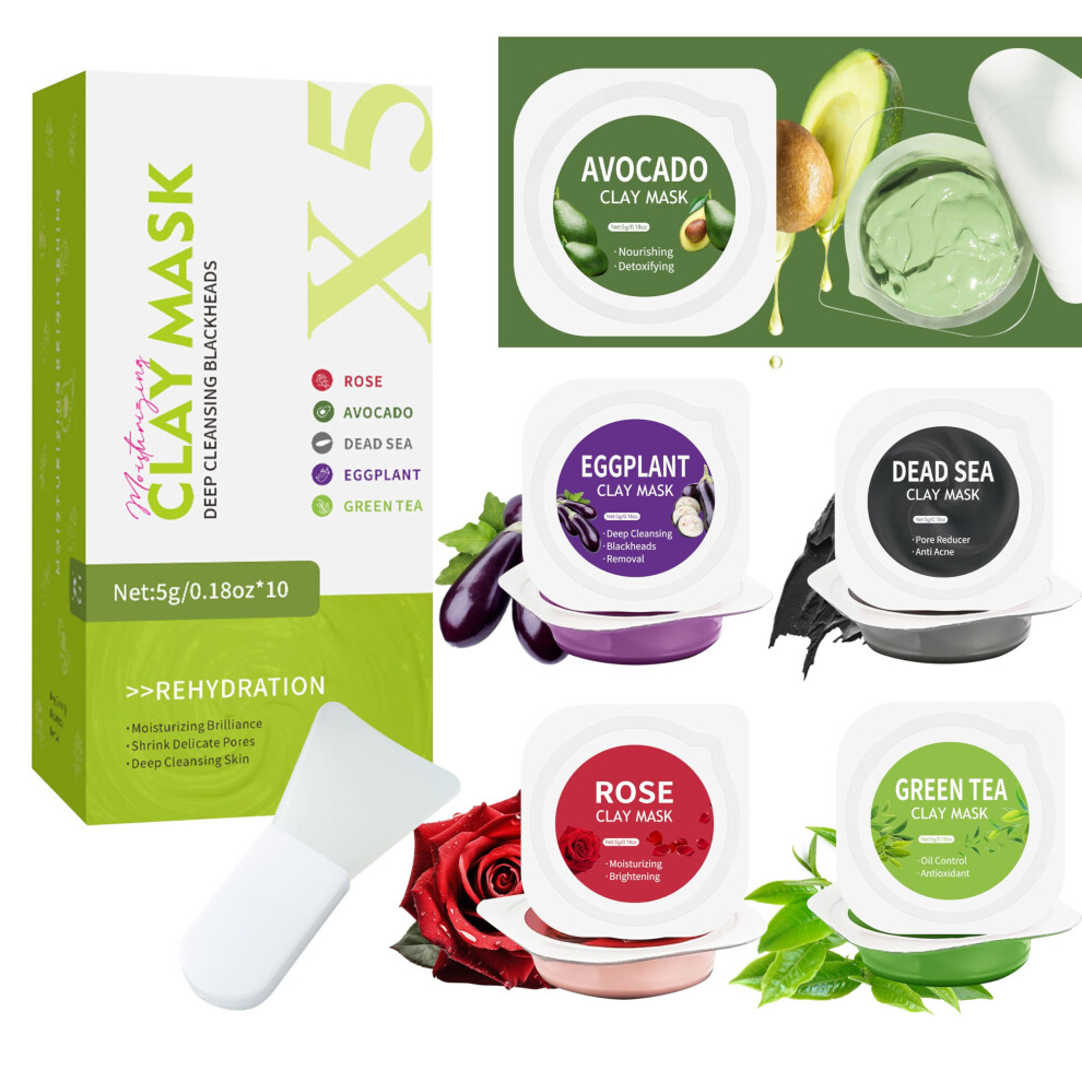 Green/Eggplant Clay Facial Mask Set With 10 Singleuse Pods For Deep Pore Cleansing And Acne Blackhead Removal