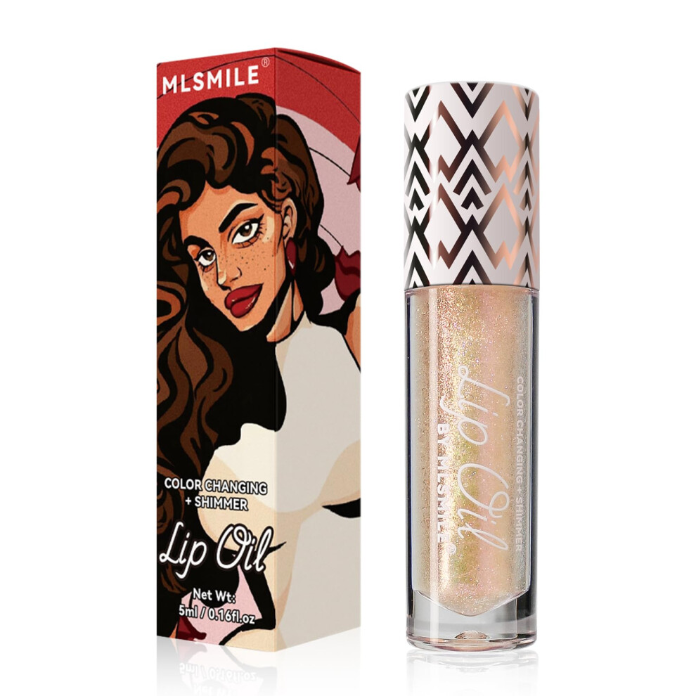 Pearlescent Shimmer Lip Gloss and Glitter Lipstick, Color Changing Moisturizing Lip Oil #01