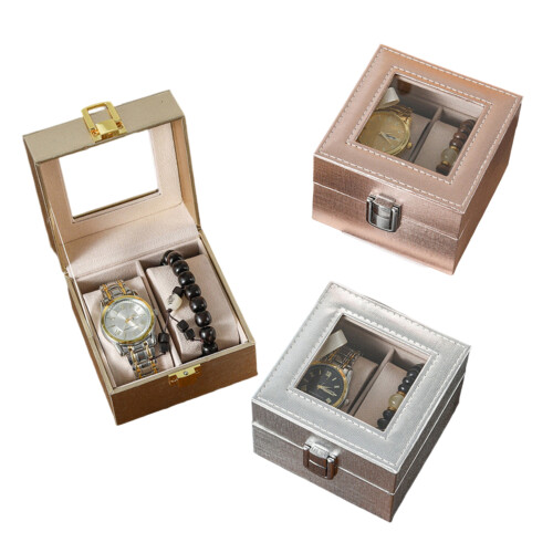 Elegant Stylish Watch Display Box Case Clear Lid Dust-Silver 2