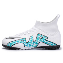 (CK15-D-WhiteBlue, 34) Men's Soccer Shoes Children Football Boots TF/FG Outdoor Grass Proffesional Anti-Slip Soccer Shoes New Arrival 2022 Sneakers