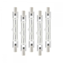 Pacote com 5 lâmpadas halógenas lineares R7s de 118 mm, 300 W e 230 V, reguláveis e compatíveis com construção civil.