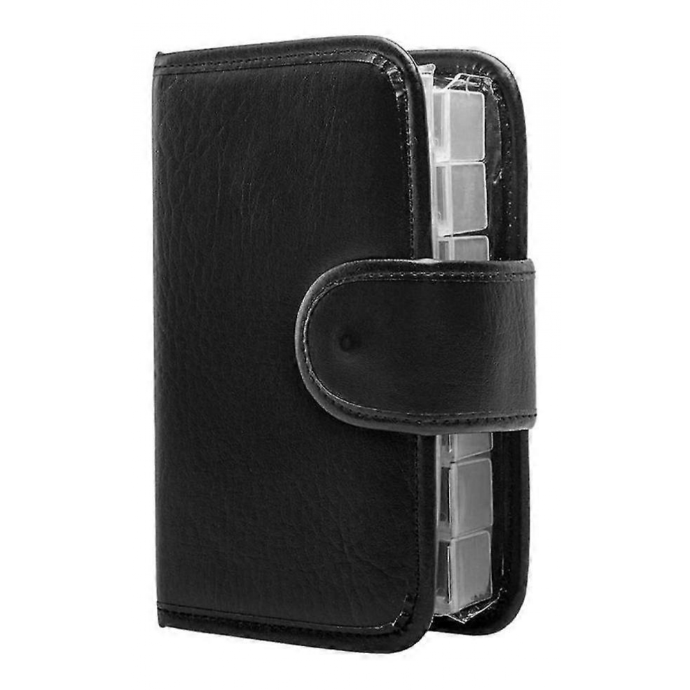 White/Black 14 Days Pill Box Vitamin Box, 28 Compartments High Quality Double Sided Leatherette Pill Box (Black)