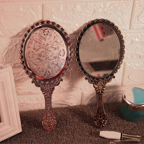(Antique Brass)Portable Vintage Hand Held Face Mirror with Handle 2