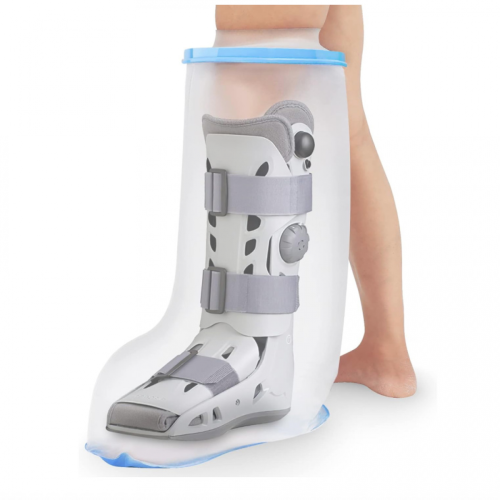 Waterproof extra-wide leg cast compatible with shower head, non-slip bottom, leg cast protector, surge protector.
