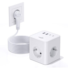 Outlet box with USB, 8-in-1 outlet strip, switchable flat connectors, 4-way power board with 2 USB-A and 2 USB-C ports, multi-outlet power supply C