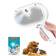 (BIANCO)MAROM - Spazzola a vapore per gatti e cani, pettine autopulente per animali con pelo corto e lungo (BIANCO) + EBOOK in Omaggio