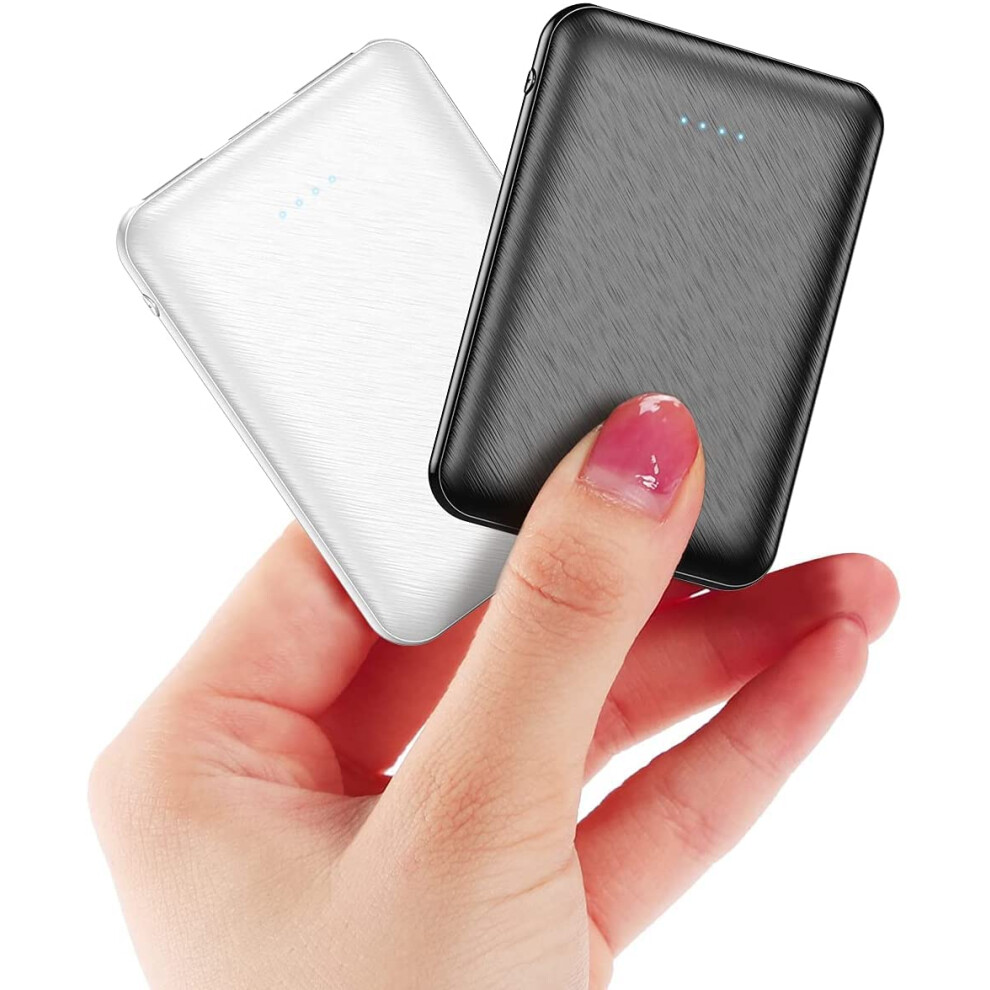 ( And White) 2-Pack Mini Power Banks, Compact Yet Compatible With 5000Mah External Batteries, Portable Power Banks, With Cable And Batteries Black/White 5996097937136