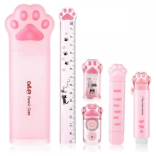Niedliches Katzen-Schreibset, 6-teiliges Kawaii-Katzen-Schreibset mit Bleistiftspitzer, einziehbarem Radiergummi und Korrekturstift