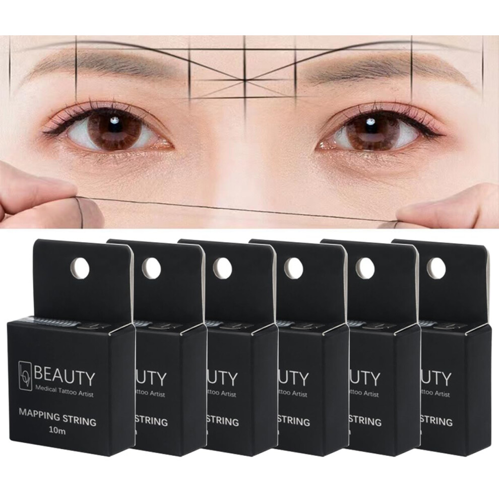 White Preinked Eyebrow Mapping String With Builtin Cutter, Microblading Brow Measuring Tool, 10M, Ink, 6 Pack